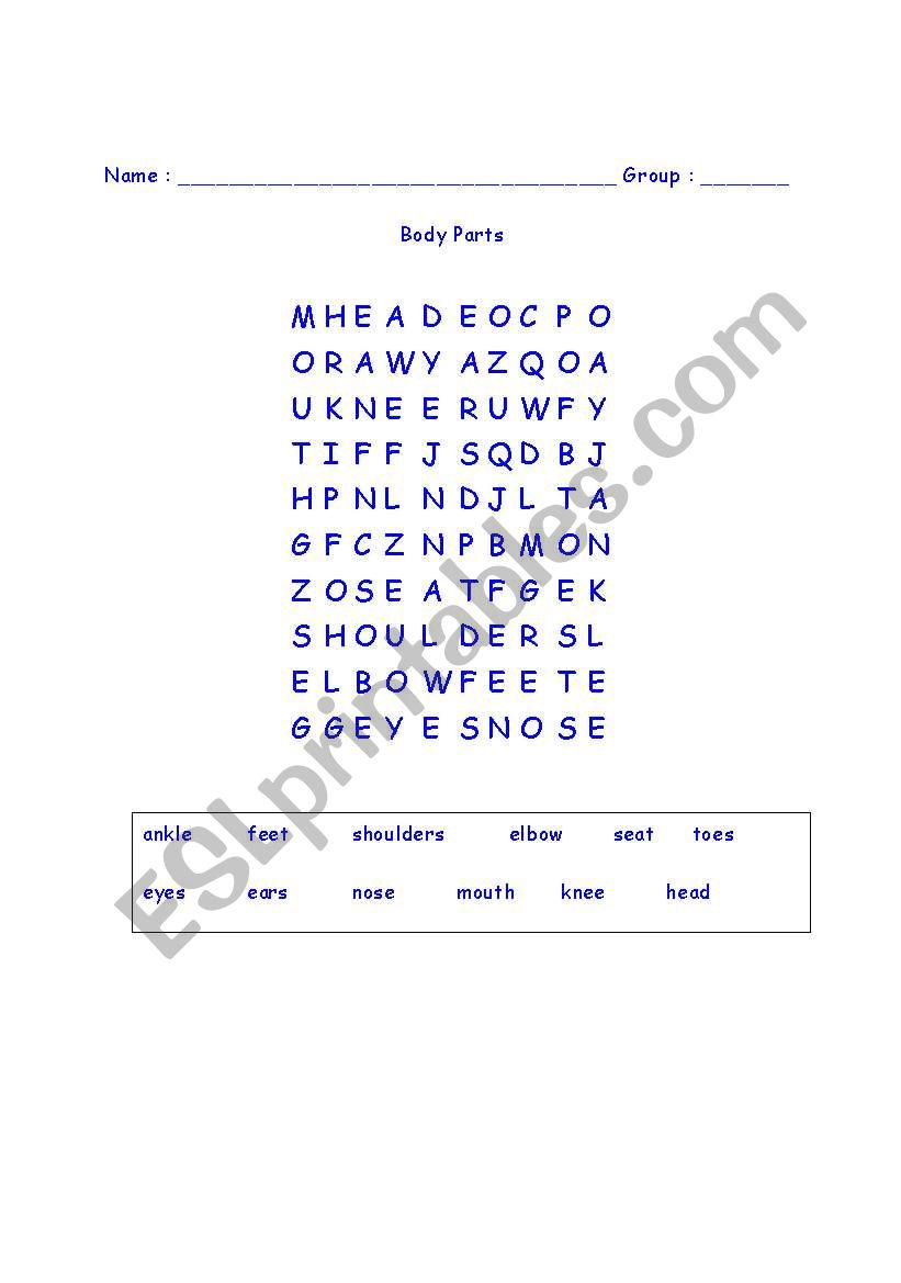 Body Parts worksheet