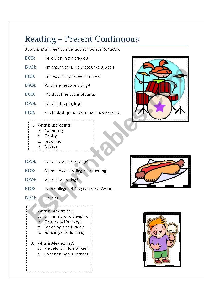Present Continuous - Reading worksheet