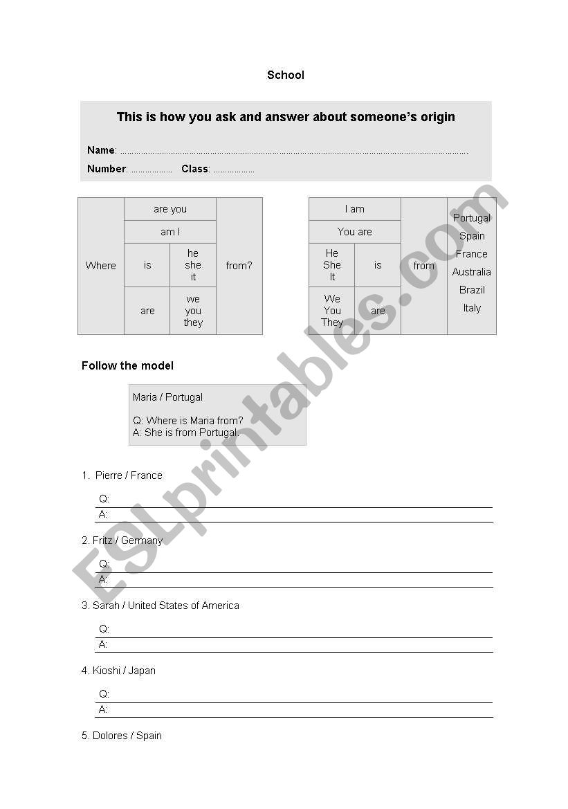 Someones origin worksheet