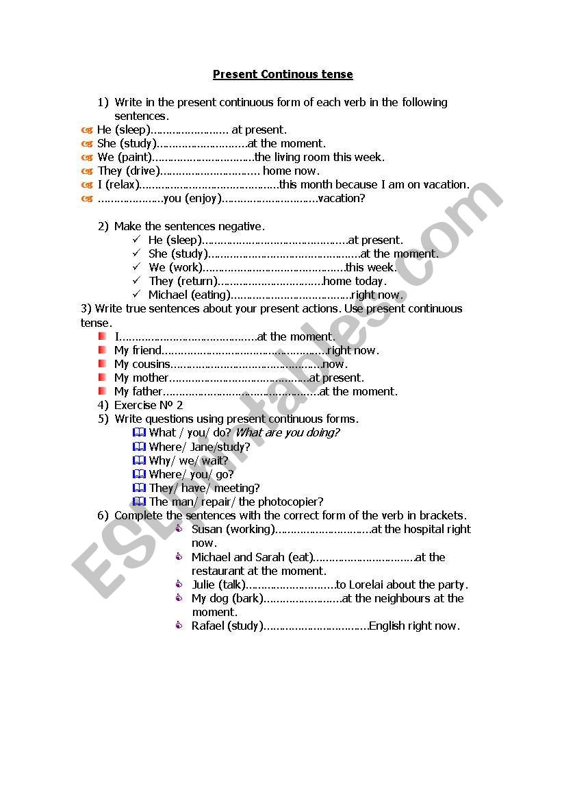 present continous practise. worksheet