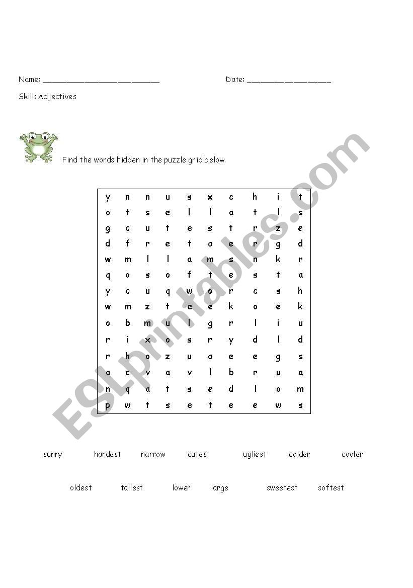 Adjectives crossword  worksheet