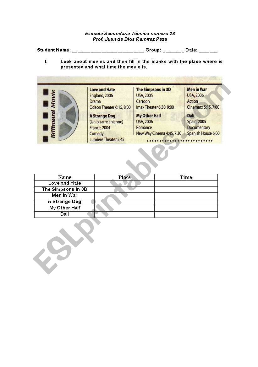 Billboard Movie worksheet