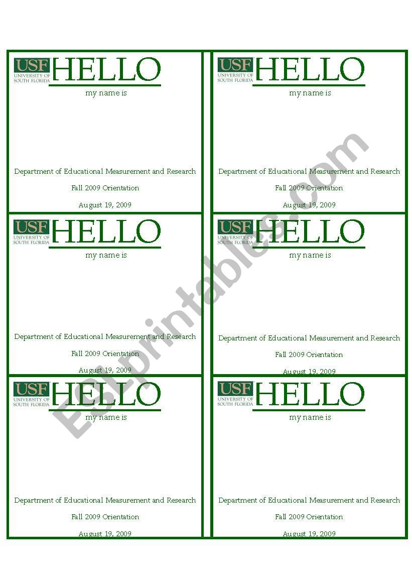 Hello Name Tags worksheet