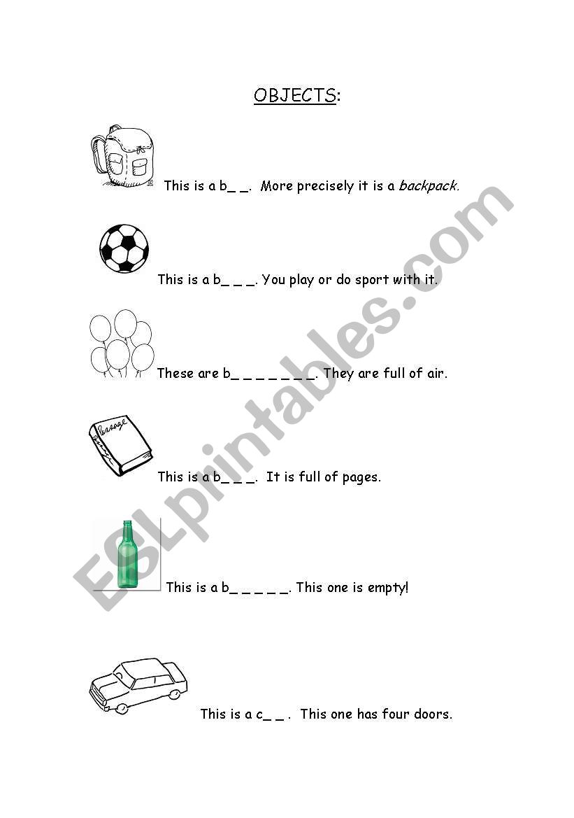 objects with missing letters worksheet