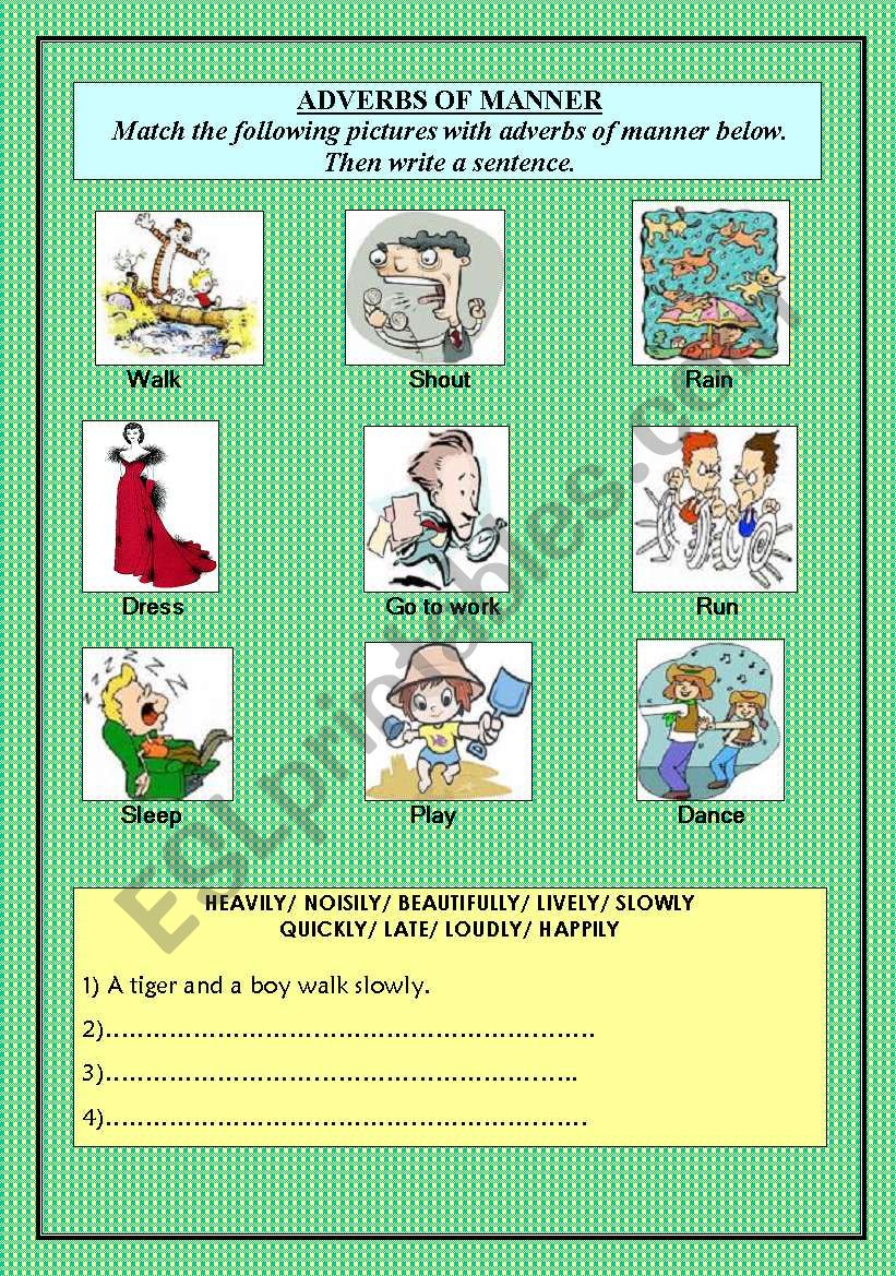 Adverbs of Manner Exercise worksheet