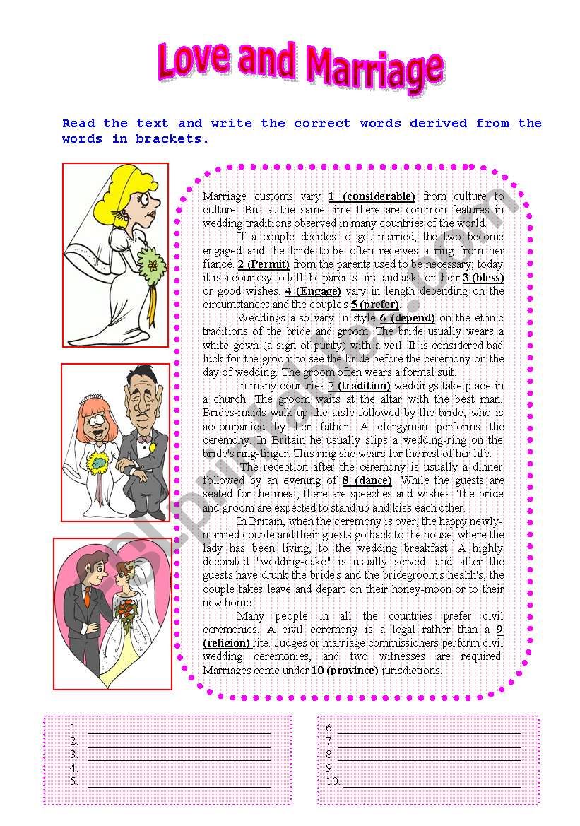 Love and Marriage worksheet