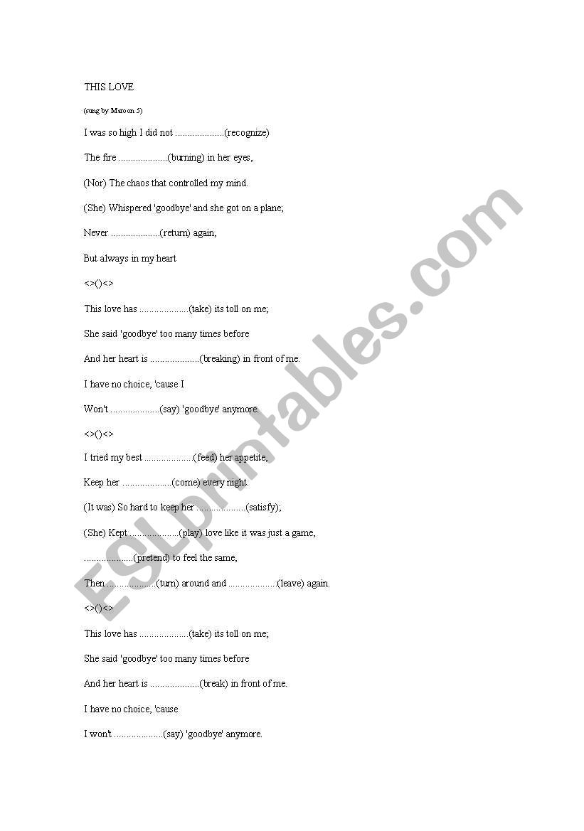 This love by maroon 5  worksheet