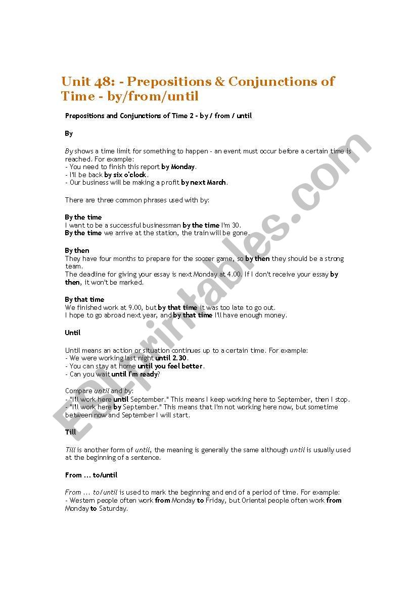 Prepositions & Conjunctions of Time - by_from_until