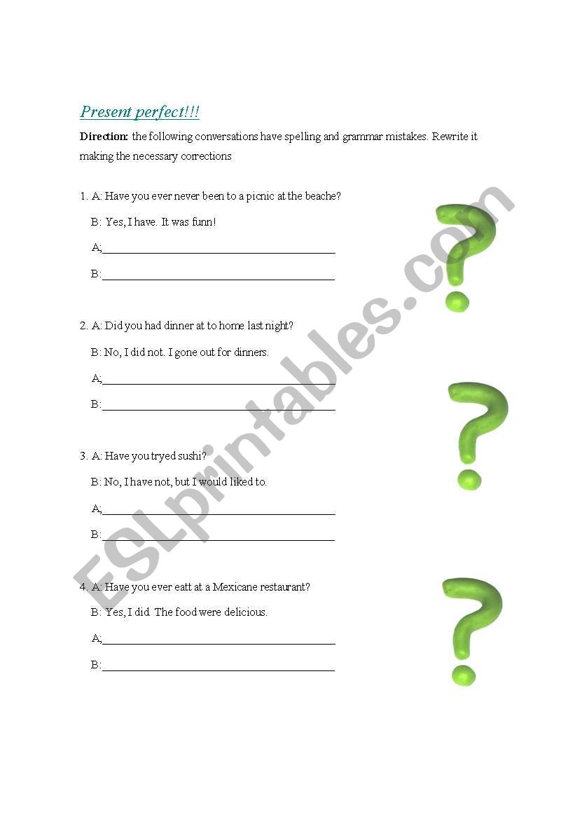 Present perfect structure worksheet