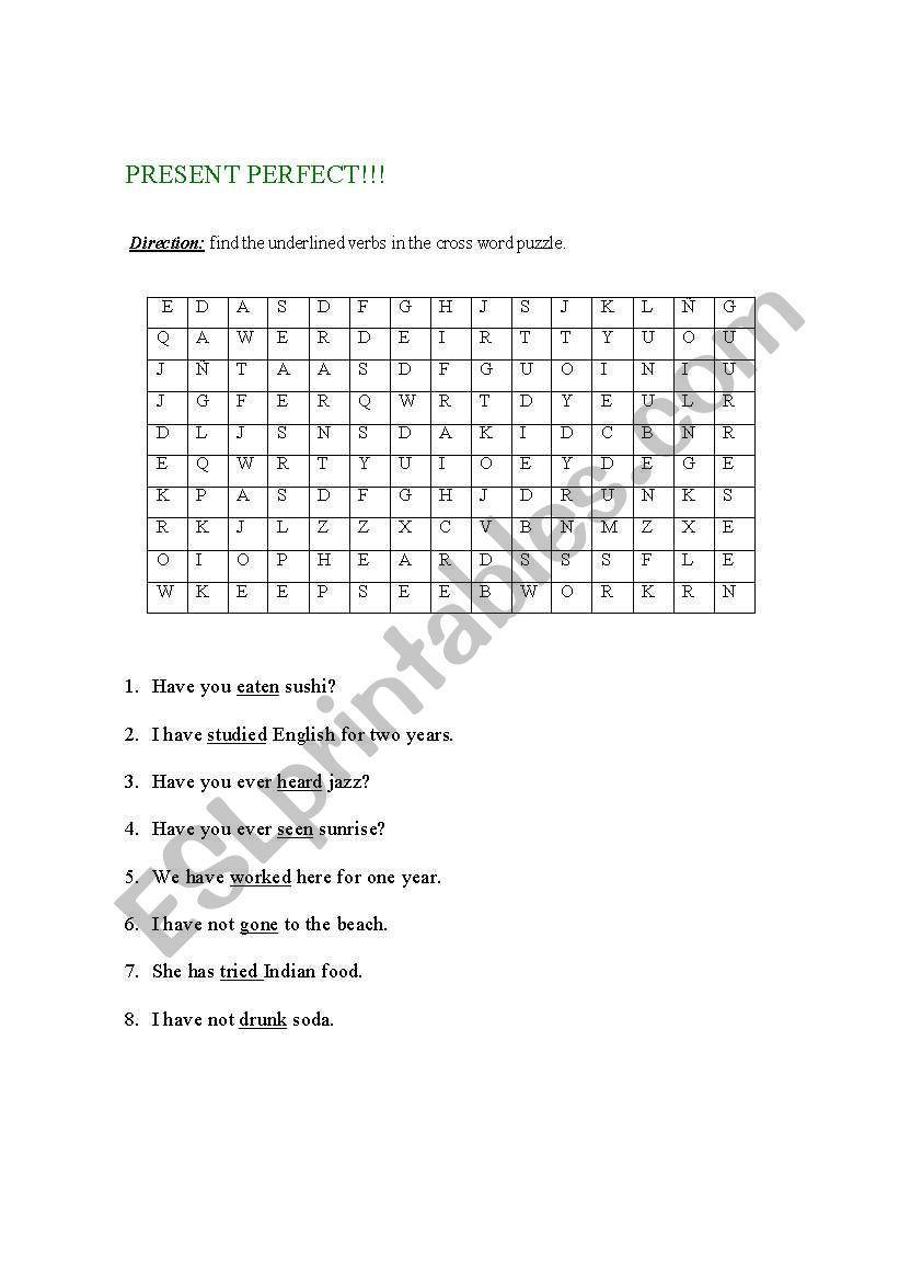 Present perfect crossword puzzle