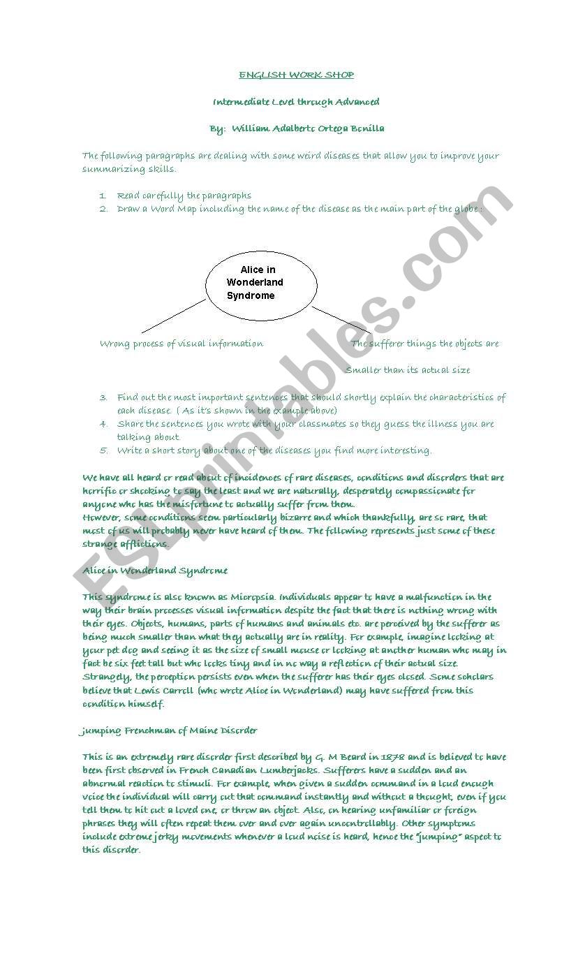 SUMMARIZING SKILL WORKSHOP worksheet