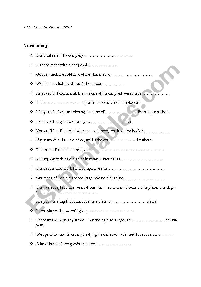 BEC  vocabulary worksheet