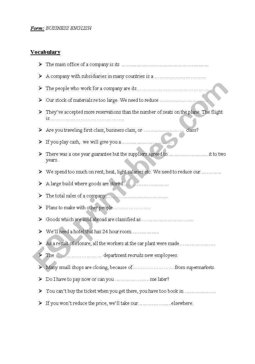 BUSINESS ENGLISH worksheet