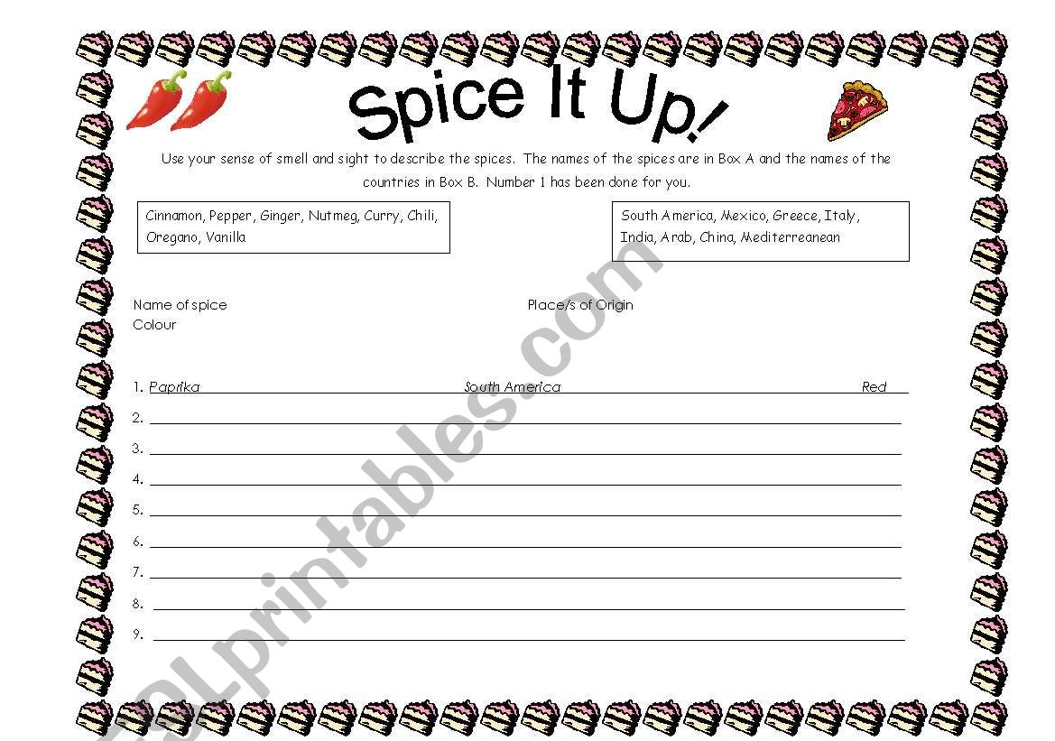 Spice it up! worksheet