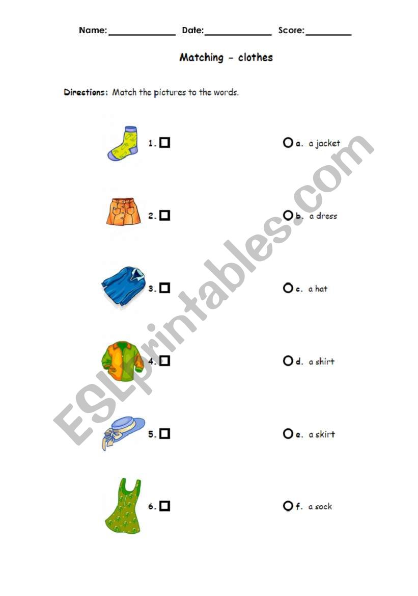 Clothes worksheet