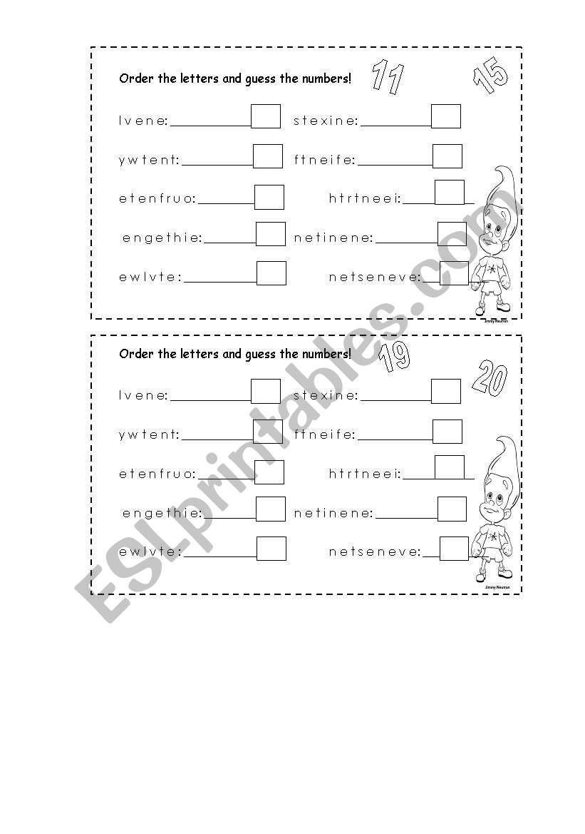 ORDER THE NUMBERS worksheet