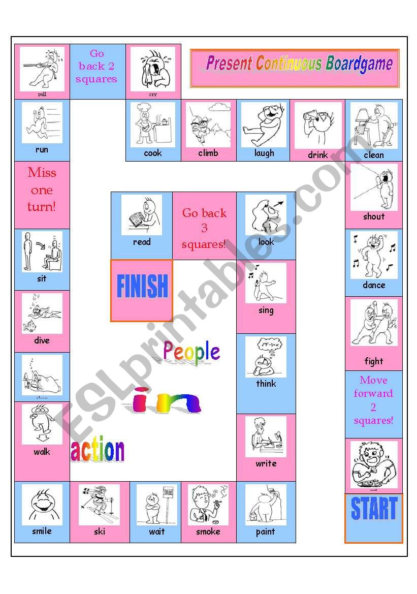 Present Continuous Boardgame worksheet