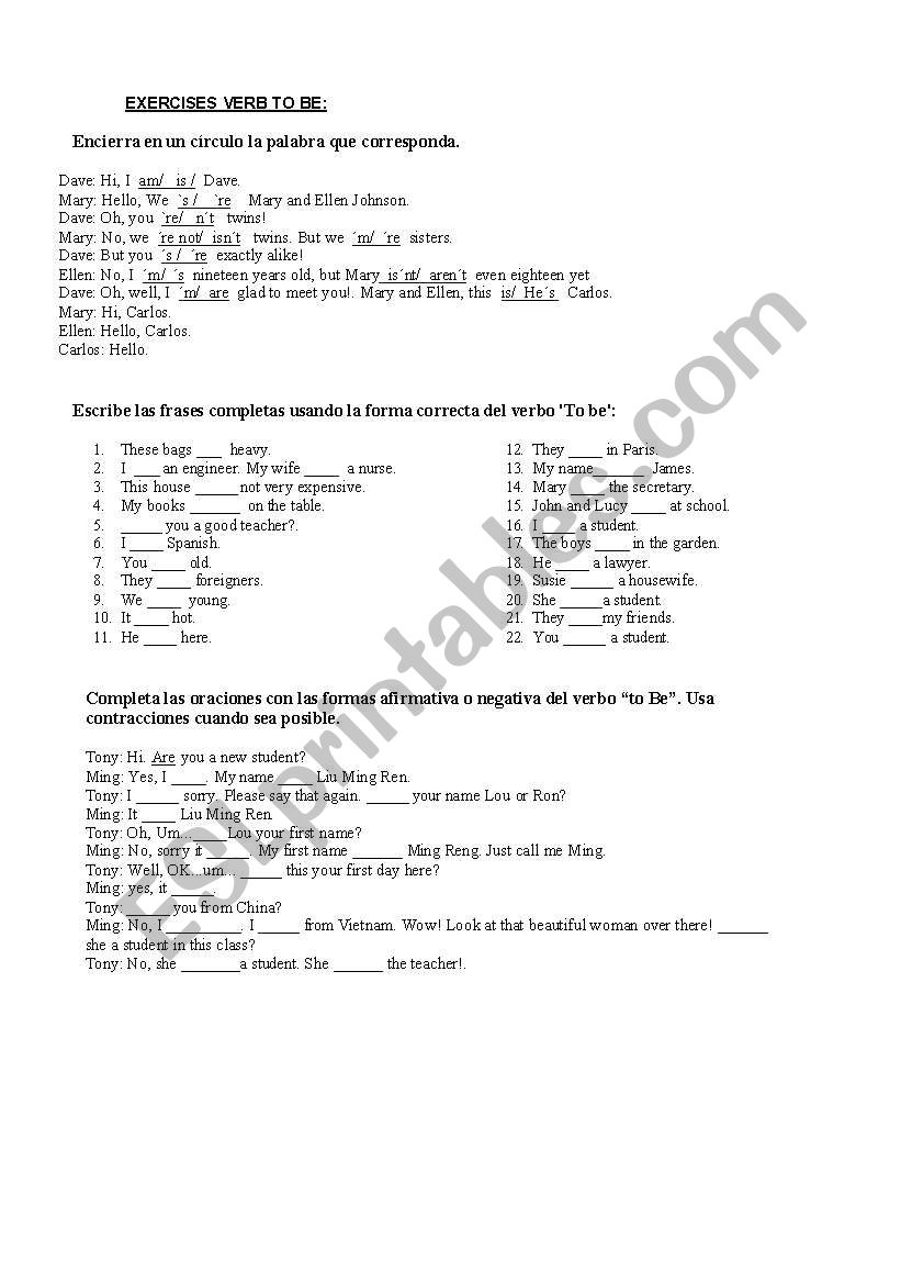 VERB TO BE worksheet