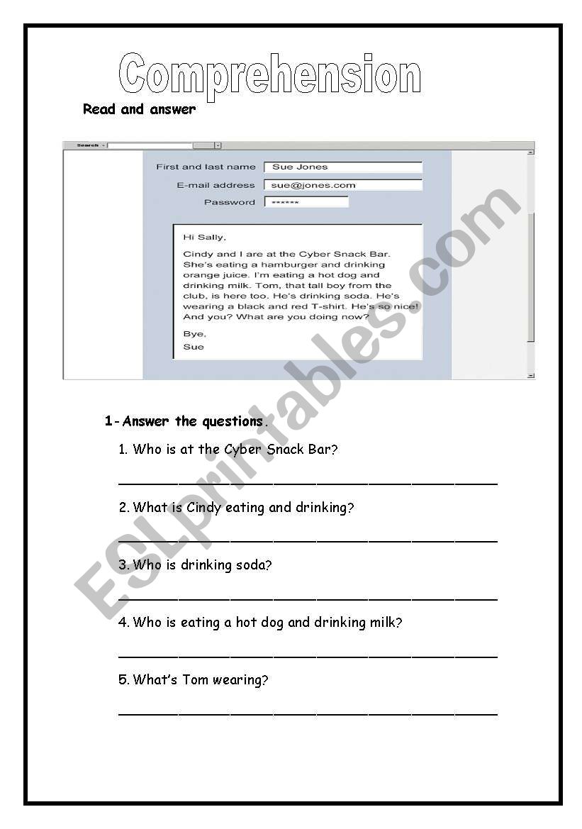 Comprehension worksheet