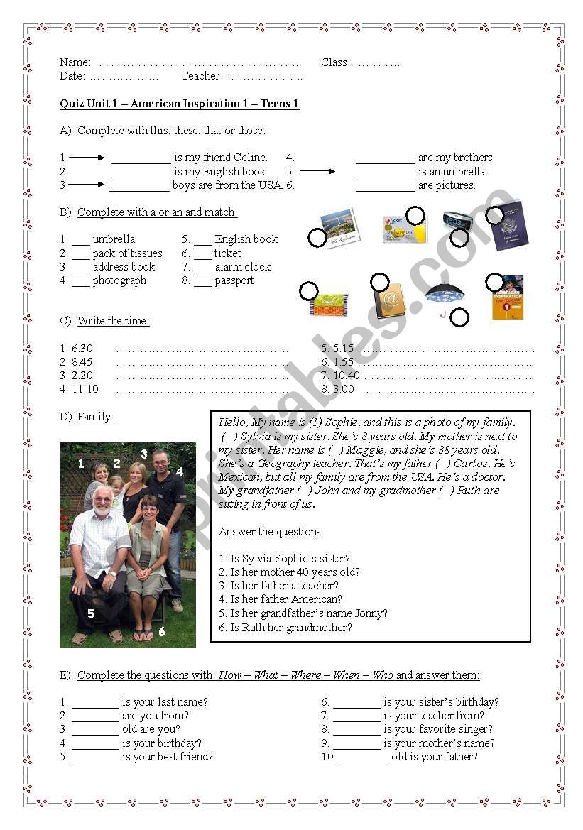 Quiz Unit 1  American Inspiration 1 