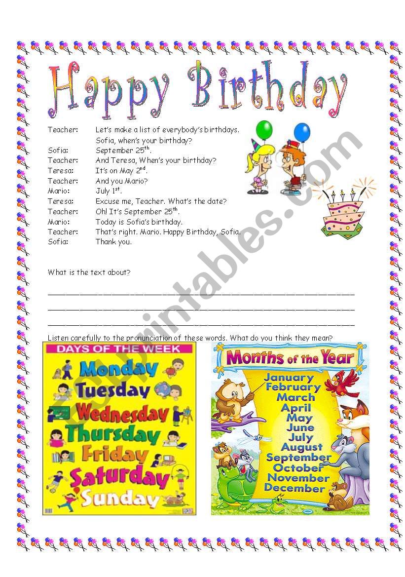 happy birthday worksheet