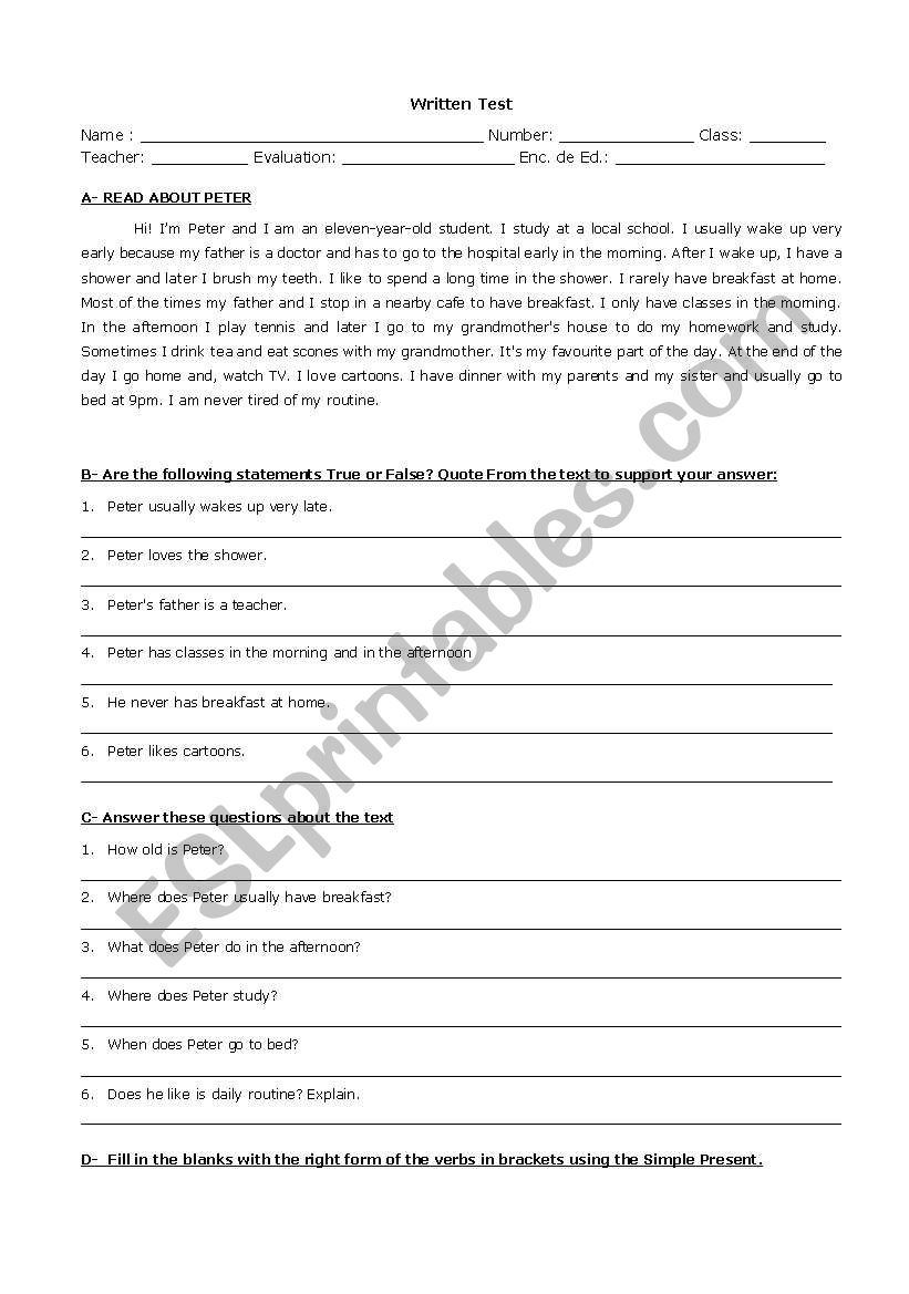 test  worksheet