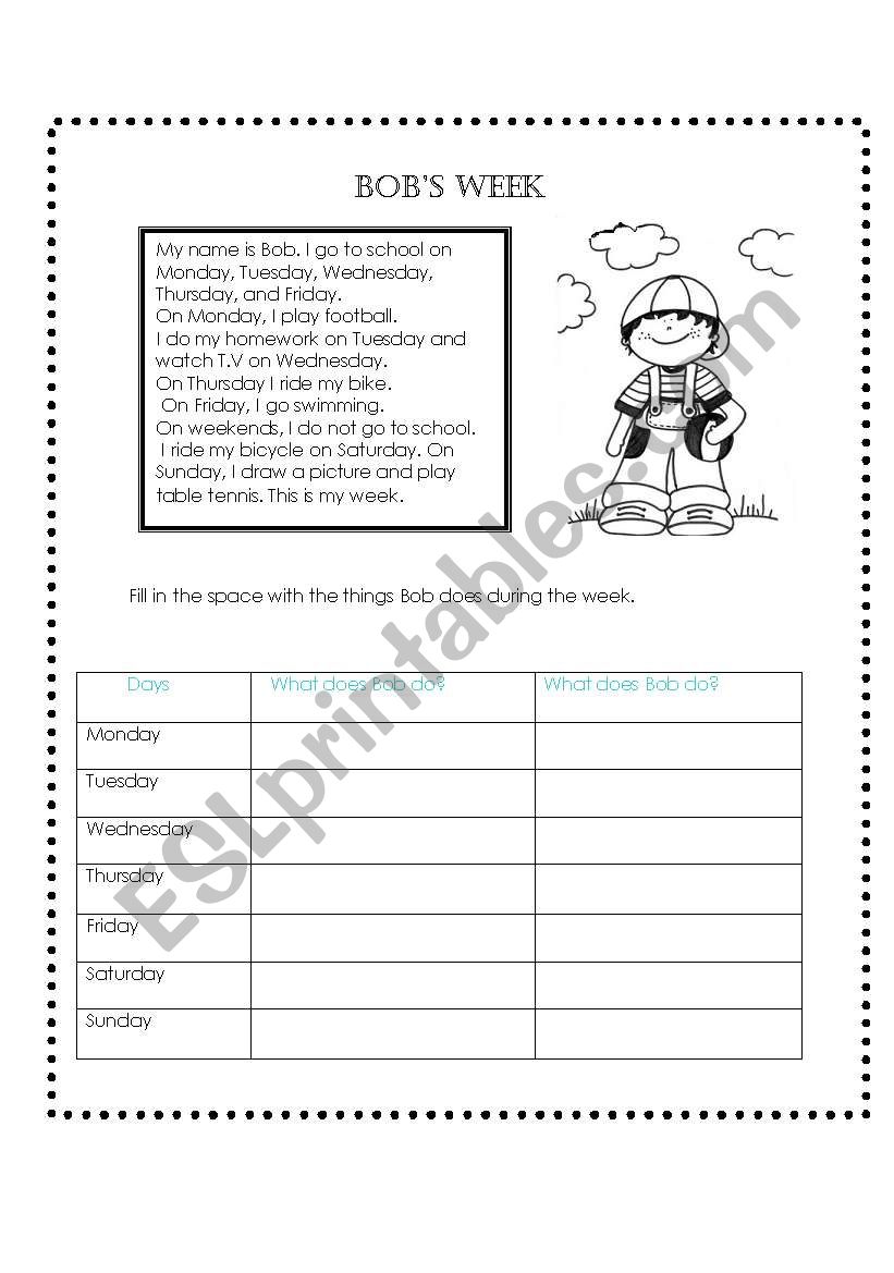 BobÂ´s Week worksheet