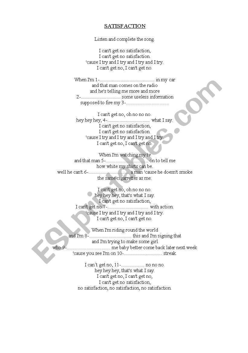 Satisfaction worksheet