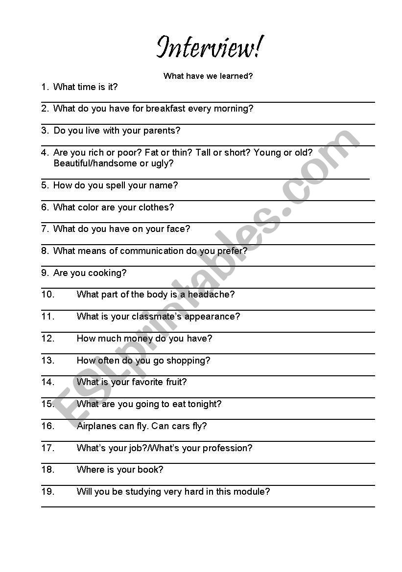 Interview worksheet