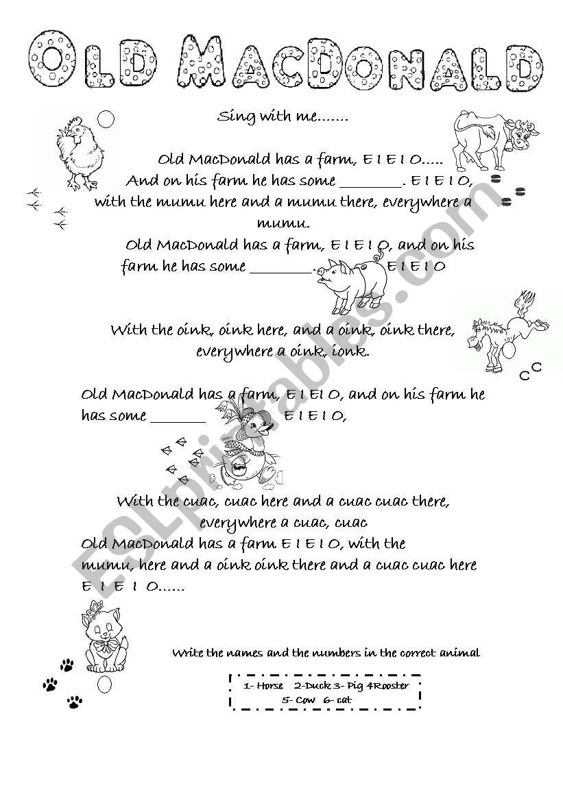 Old MacDonald Song worksheet