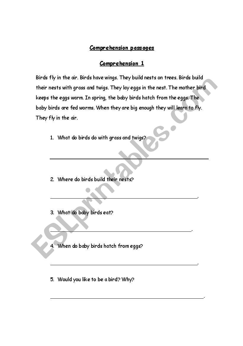 English Worksheets: Comprehension Passages With Questions For Grade 1 - English Worksheets: Comprehension Passages With Questions For Grade 1
