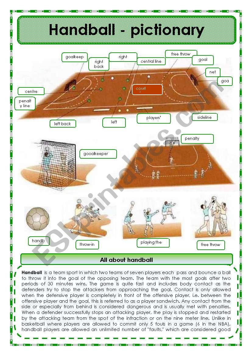 Handball - pictionary worksheet