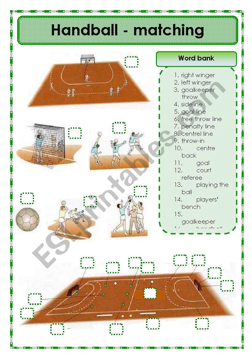 Handball - matching exercise worksheet