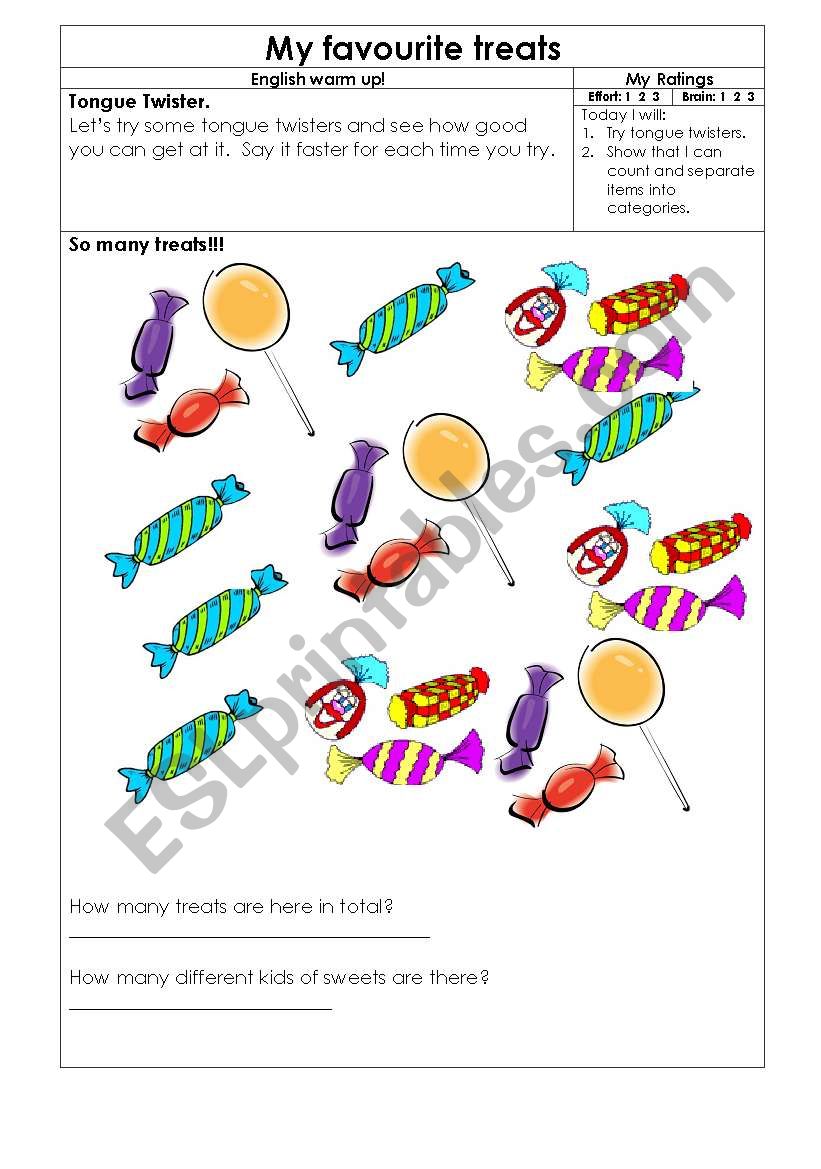 My favourite treats worksheet