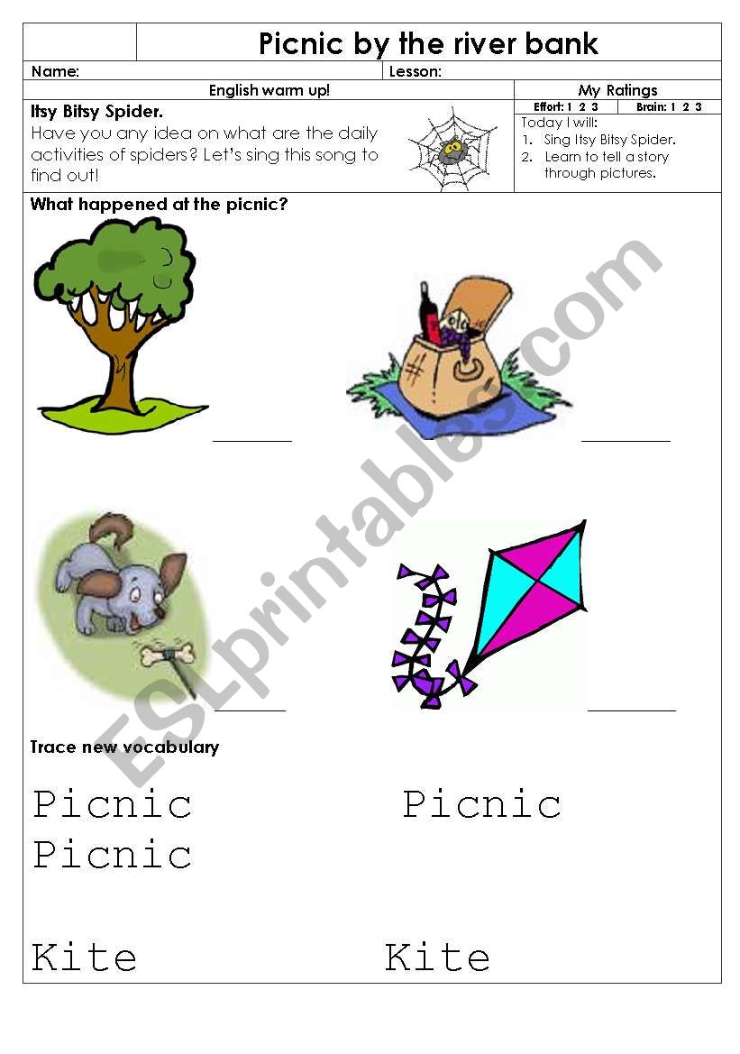 Picnic by the river bank worksheet