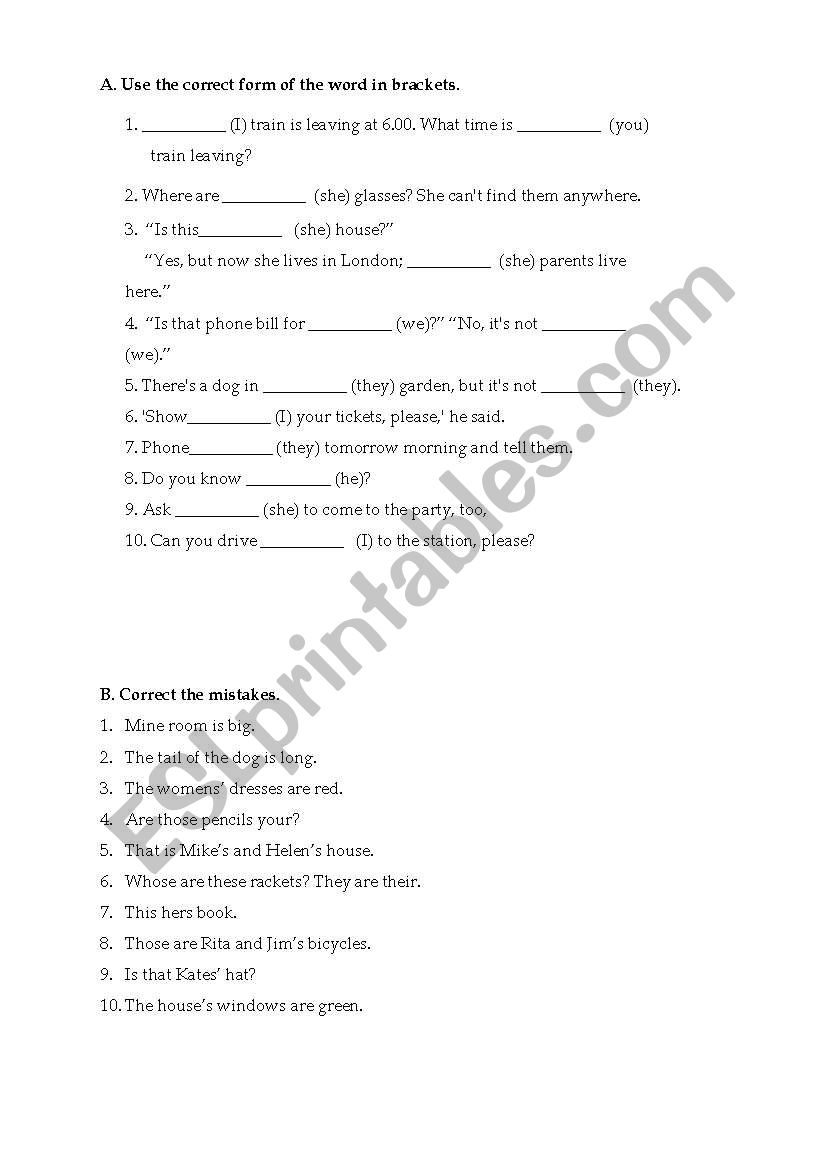 Possessives advanced worksheet