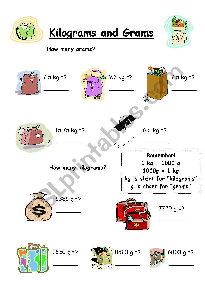 Kilograms and Grams worksheet