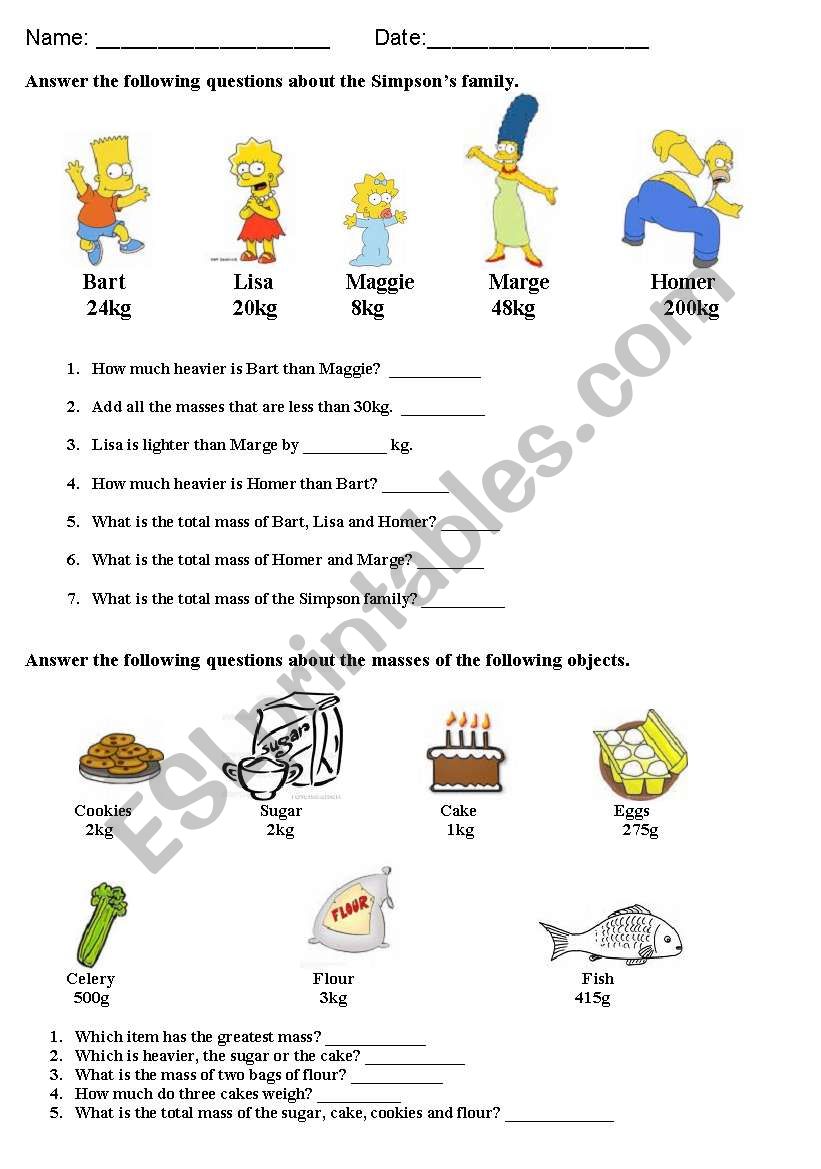 ESL Test on the mass of objects and people. - ESL worksheet by keetao With Mass And Weight Worksheet