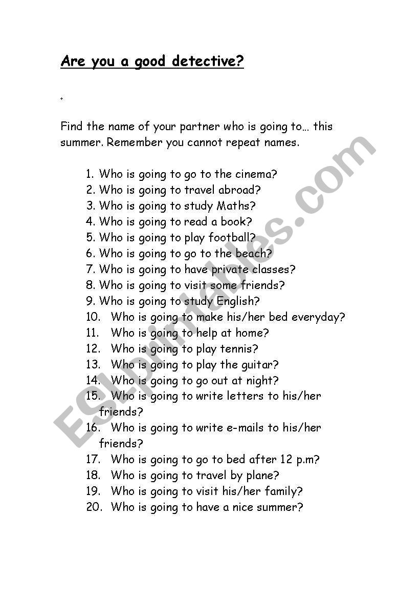 are you a good detective? worksheet