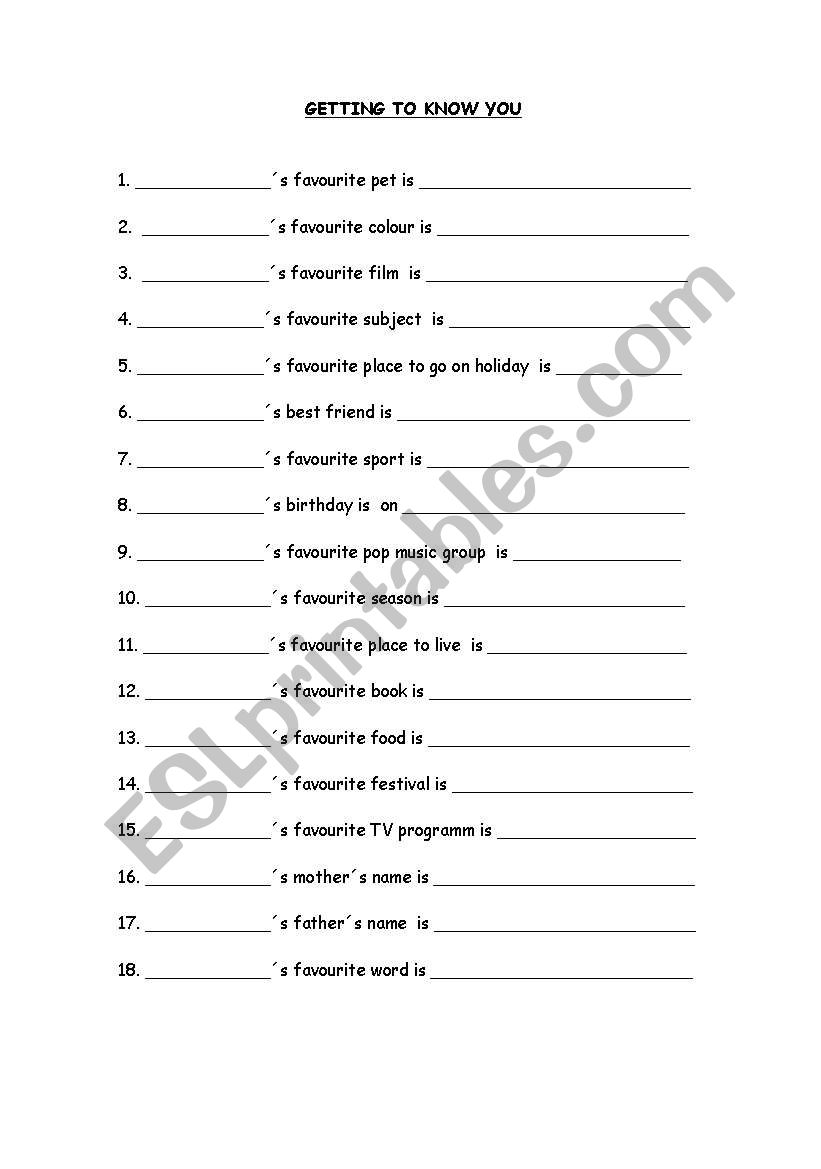 getting to know you worksheet