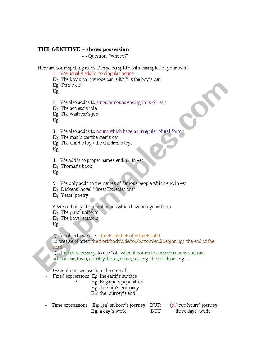 The Genitive worksheet