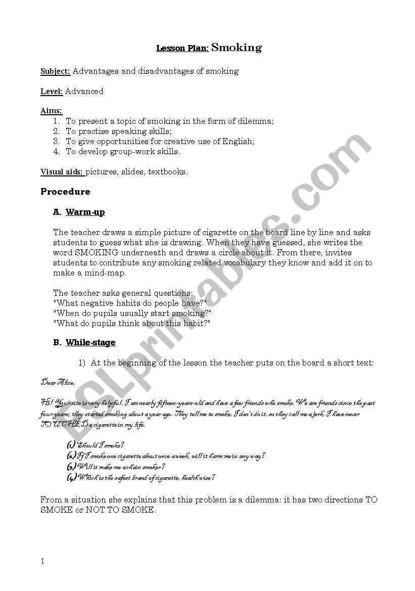 Smoking worksheet