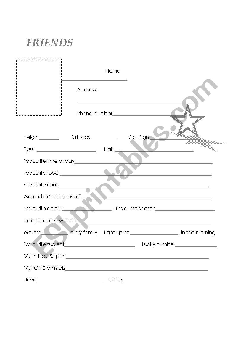 Friends worksheet