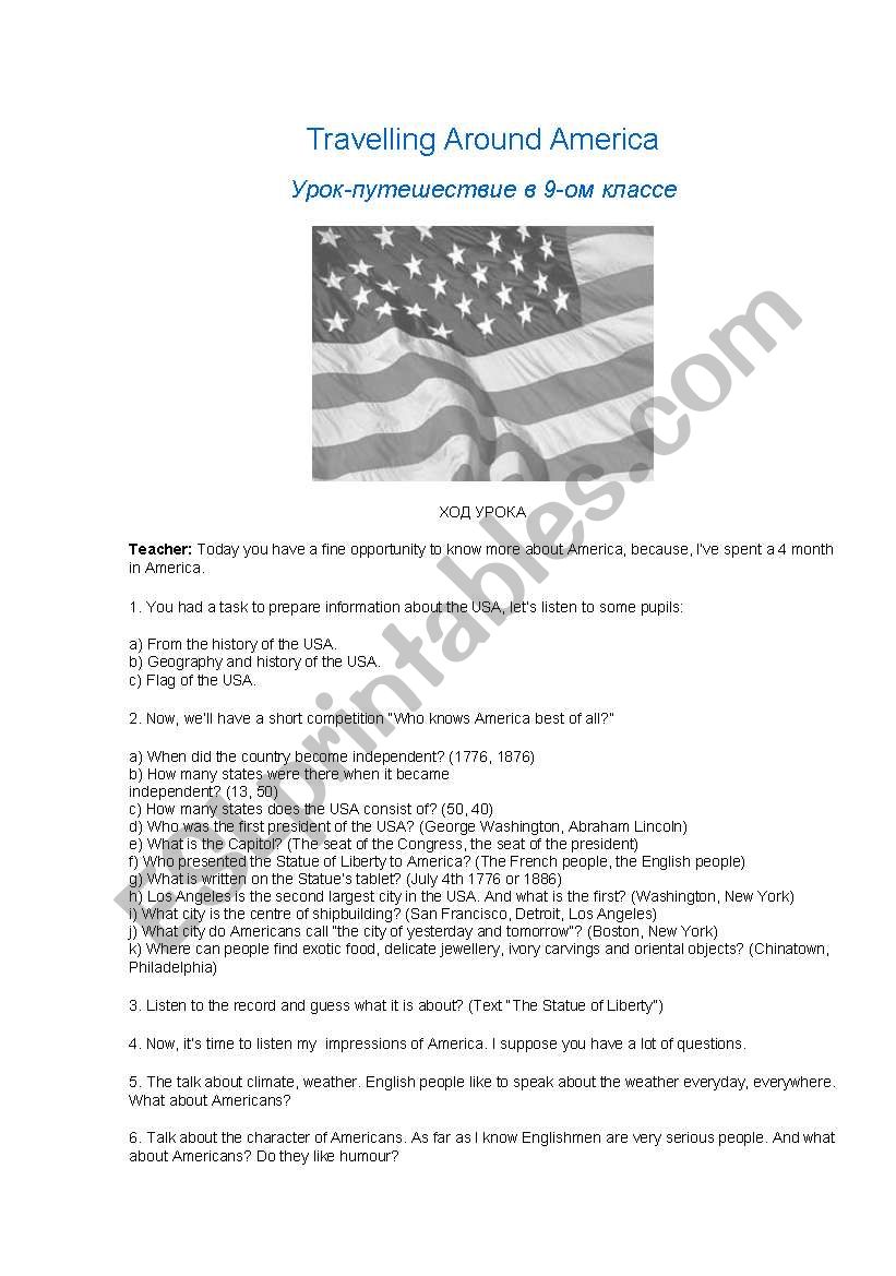 Travelling around America worksheet