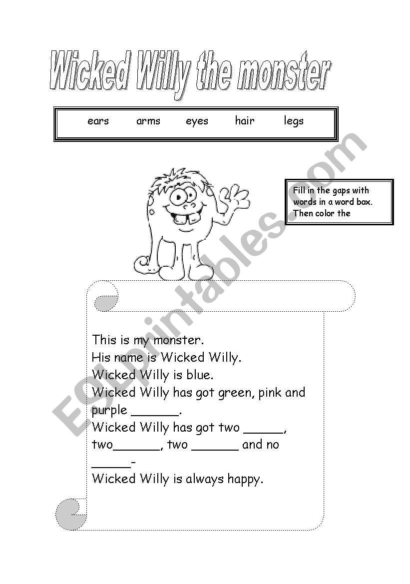 wicked willy-the monster worksheet