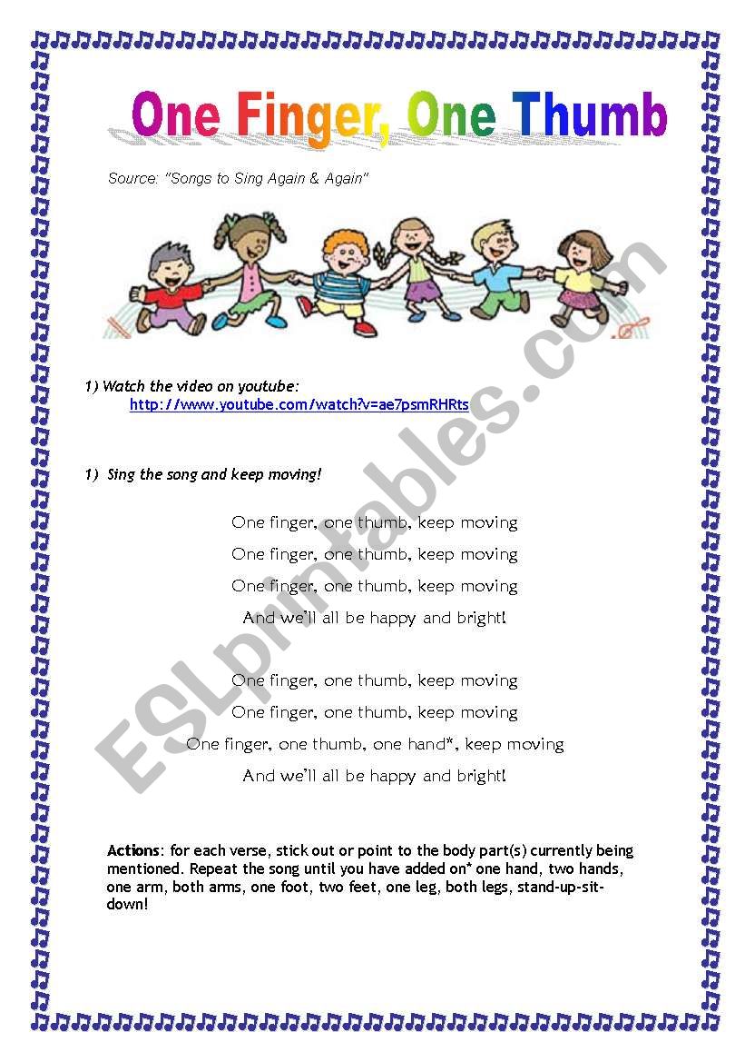 One Finger, One Thumb Song worksheet