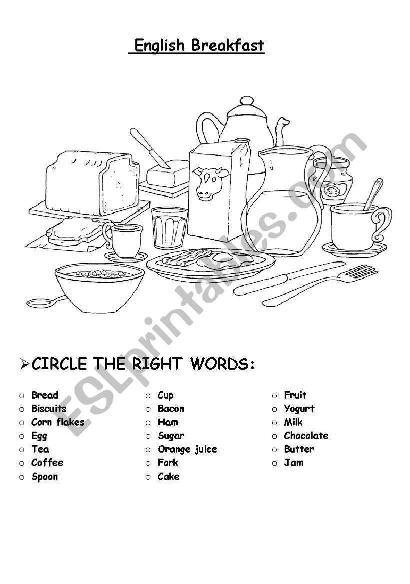 english breakfast worksheet