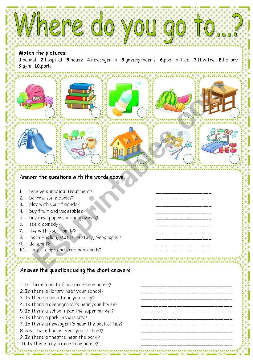 WHERE DO YOU GO TO... ? 1/3 worksheet