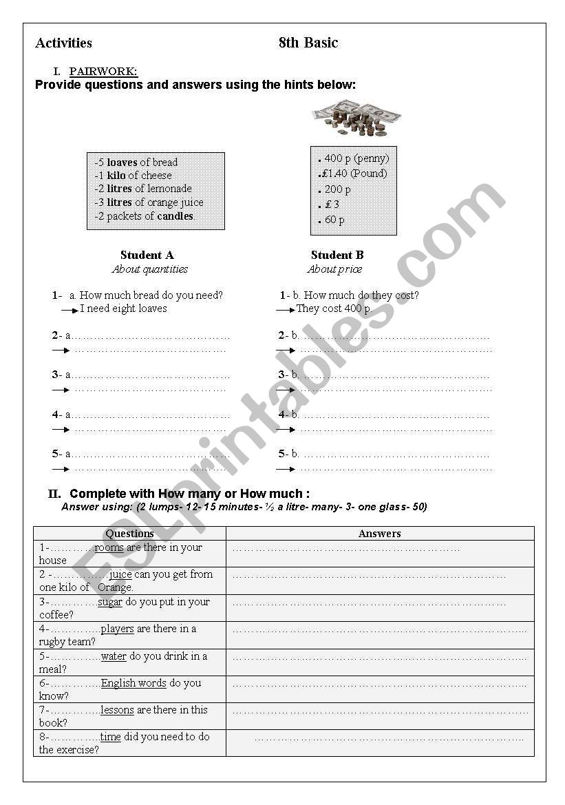 How Much / How Many worksheet