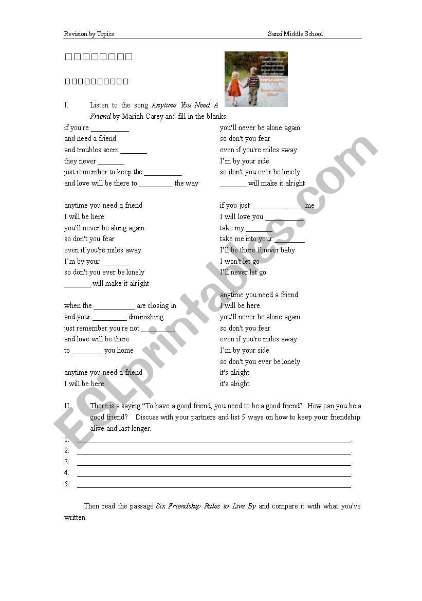 Friends and Friendship worksheet